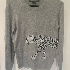 French Connection Gray Sweater with Leopard Design